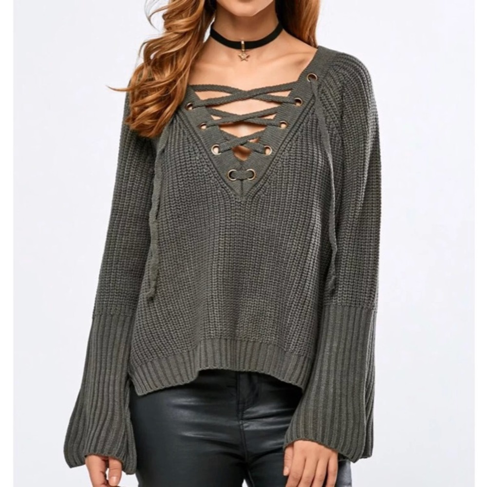 LACE UP SWEATER